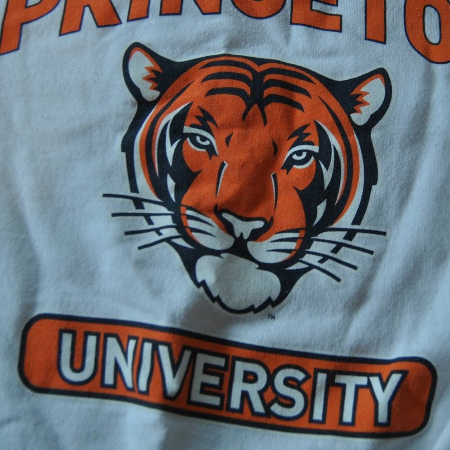 Princeton University Medium-Large White Orange w/ Tiger Logo Crewneck Sweater