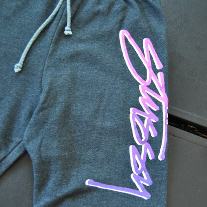 Stussy X-Small Gray & Purple Script Jogger Sweatpants w/ Drawstring