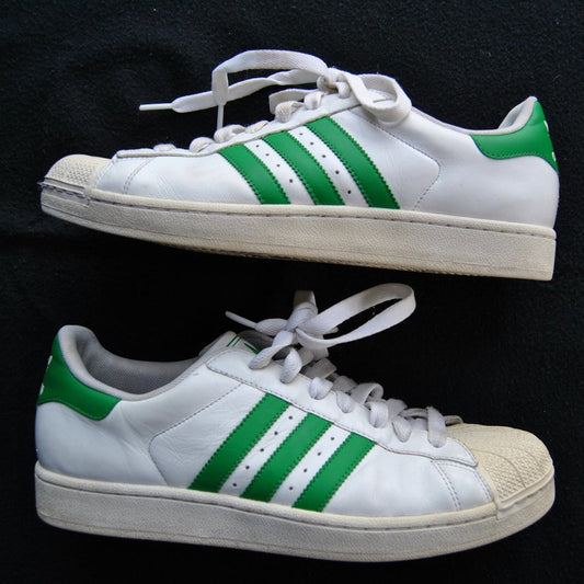 Adidas Superstar White w/ Green Stripes & Logo Size: 11 Men's