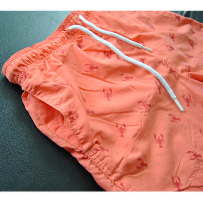 Aquary Orange & Red Lobster Pattern Design w/ Pockets Swim Shorts Medium