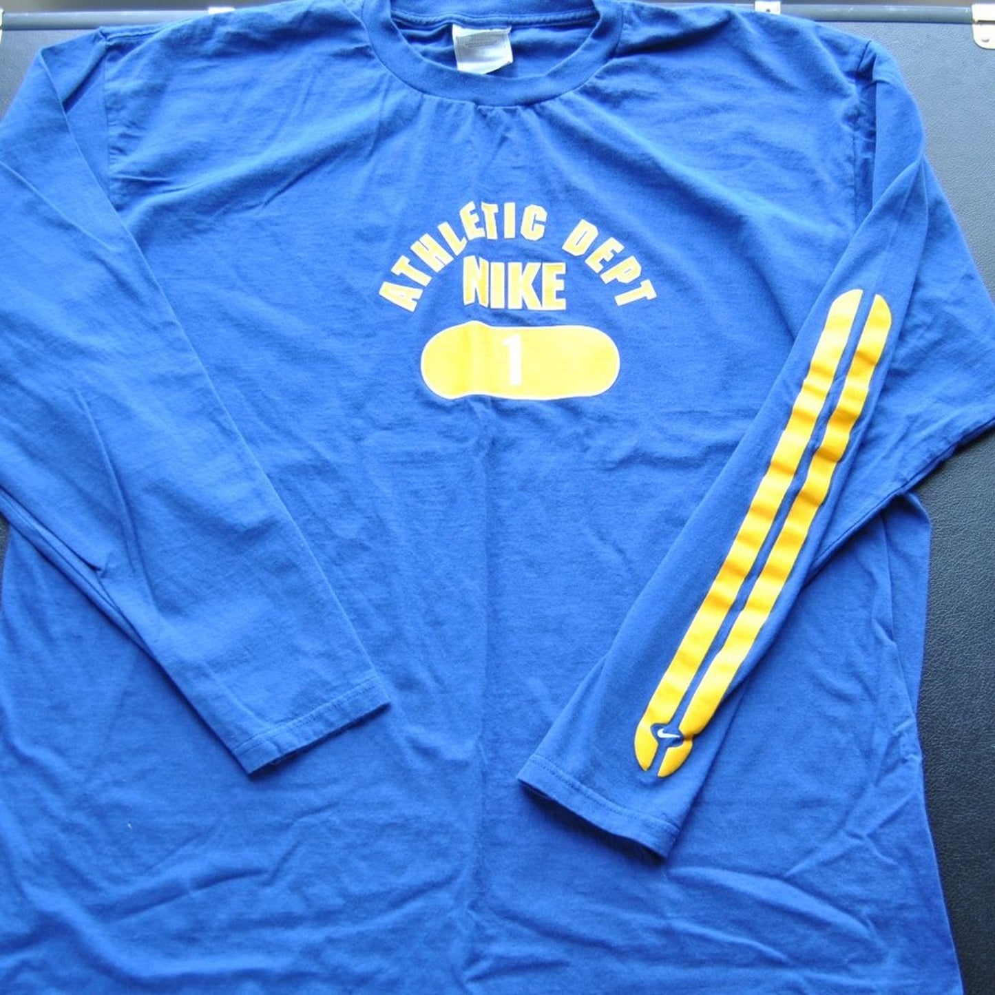 Nike Athletic Dept Blue and Yellow Long Sleeve Shirt X-Large Vintage