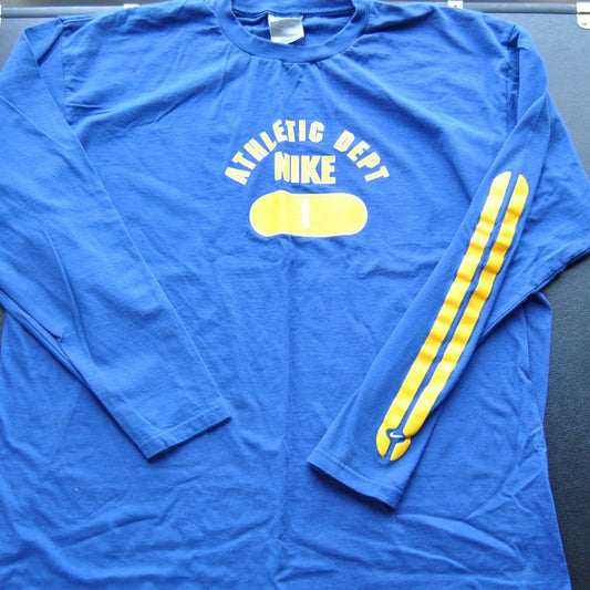 Nike Athletic Dept Blue and Yellow Long Sleeve Shirt X-Large Vintage