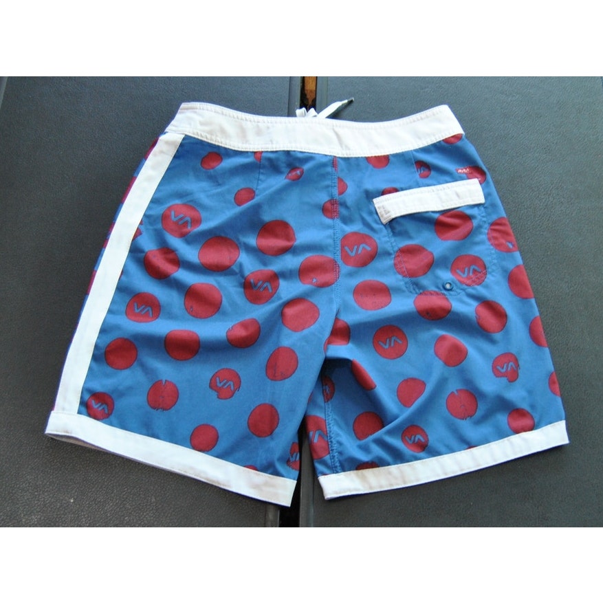 RVCA Shorts 29" Blue with Red Dots Board Shorts w/ Back Pocket
