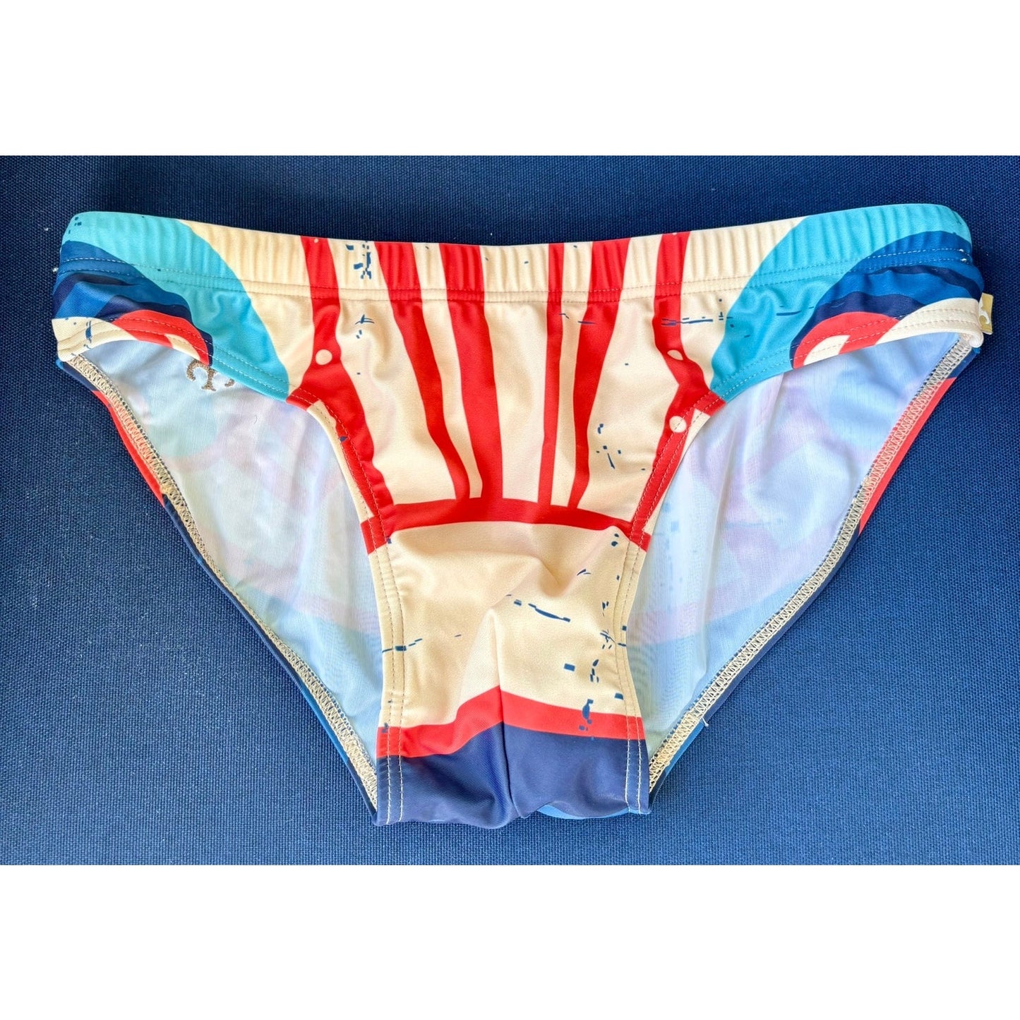 Marcuse Tan w/ Blue & Red Accent Swim Brief Size: Medium