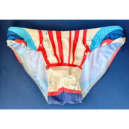 Marcuse Tan w/ Blue & Red Accent Swim Brief Size: Medium