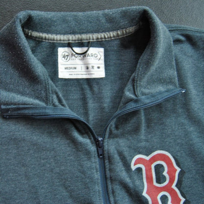 Boston Red Sox Baseball Quarter Zip up Sweater Gray/Blue and Red Medium