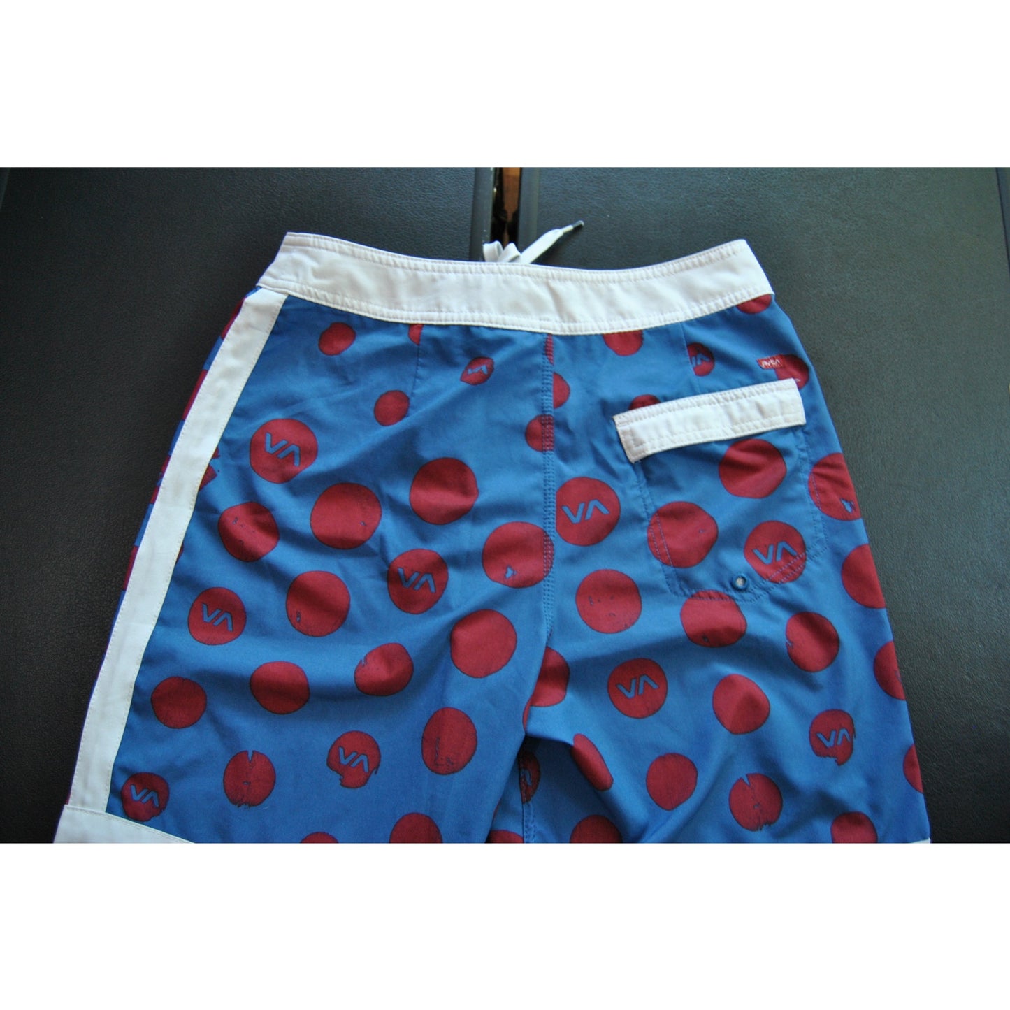 RVCA Shorts 29" Blue with Red Dots Board Shorts w/ Back Pocket