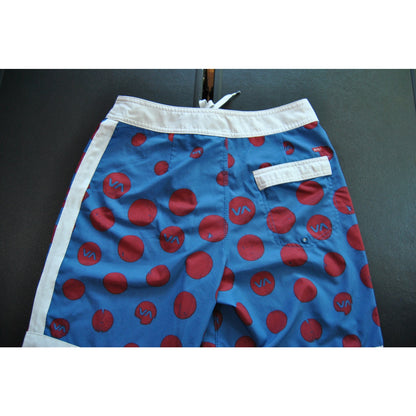 RVCA Shorts 29" Blue with Red Dots Board Shorts w/ Back Pocket