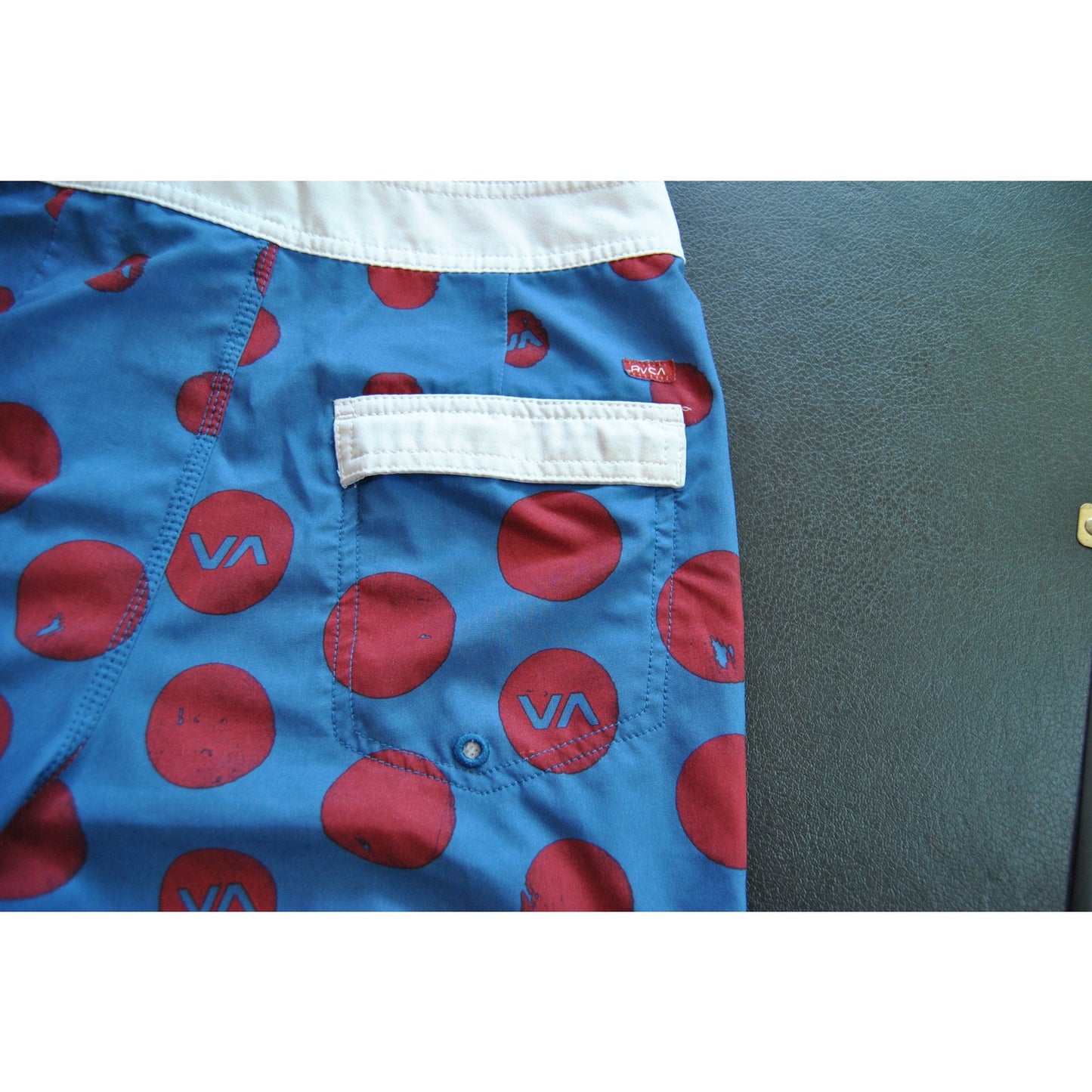 RVCA Shorts 29" Blue with Red Dots Board Shorts w/ Back Pocket