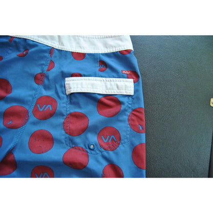 RVCA Shorts 29" Blue with Red Dots Board Shorts w/ Back Pocket