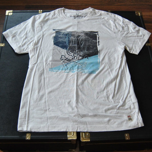 Psycho Bunny Size: 7 X-Large White, Black, & Blue Short Sleeve Shirt