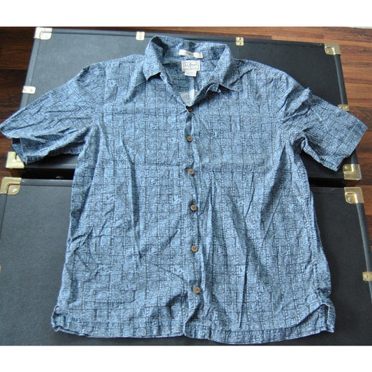 LL Bean Small Blue Short Sleeve Button Up Hawaiian Shirt