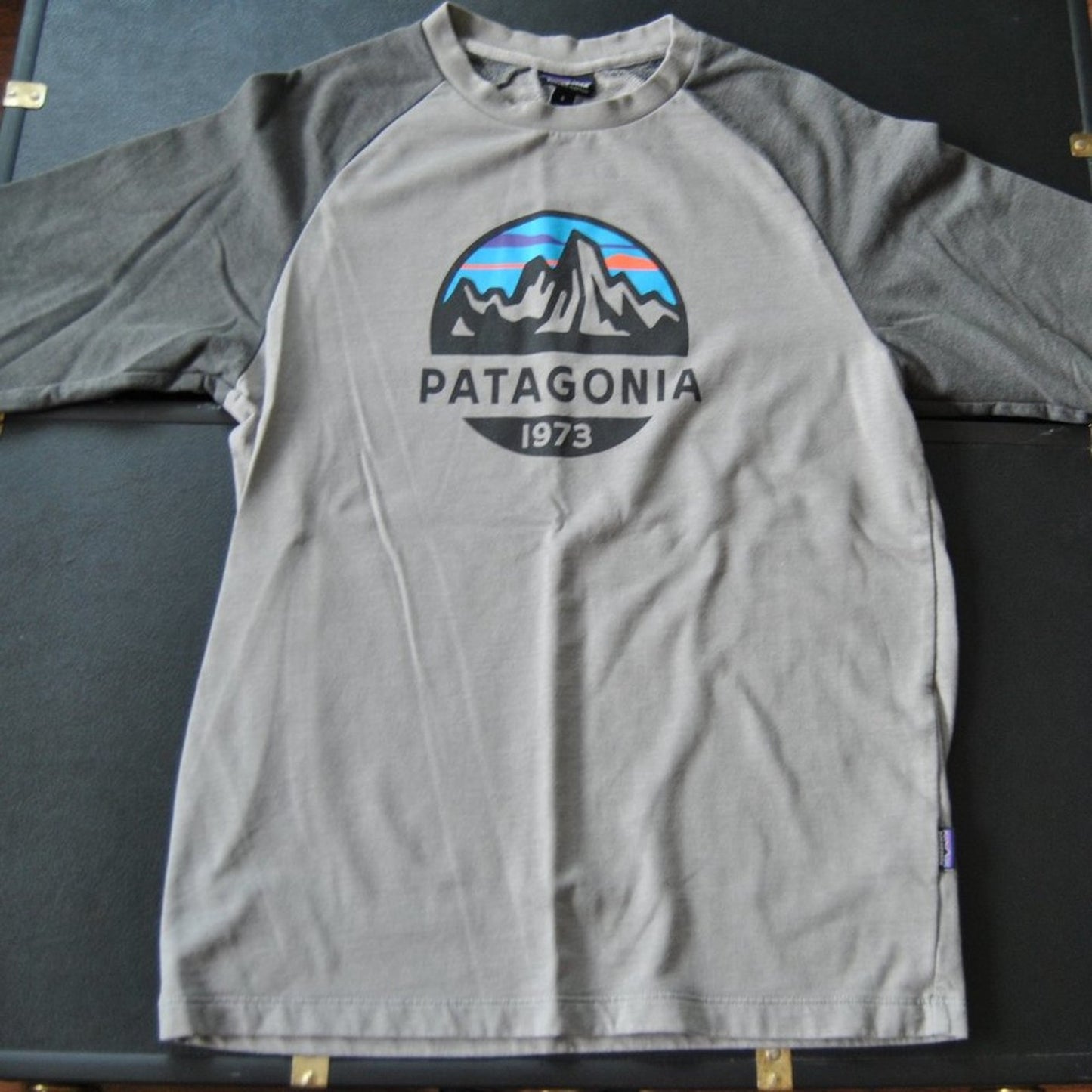 Patagonia Mountain Logo Small Gray Long Sleeve Shirt 1973 Fitz Roy Scope