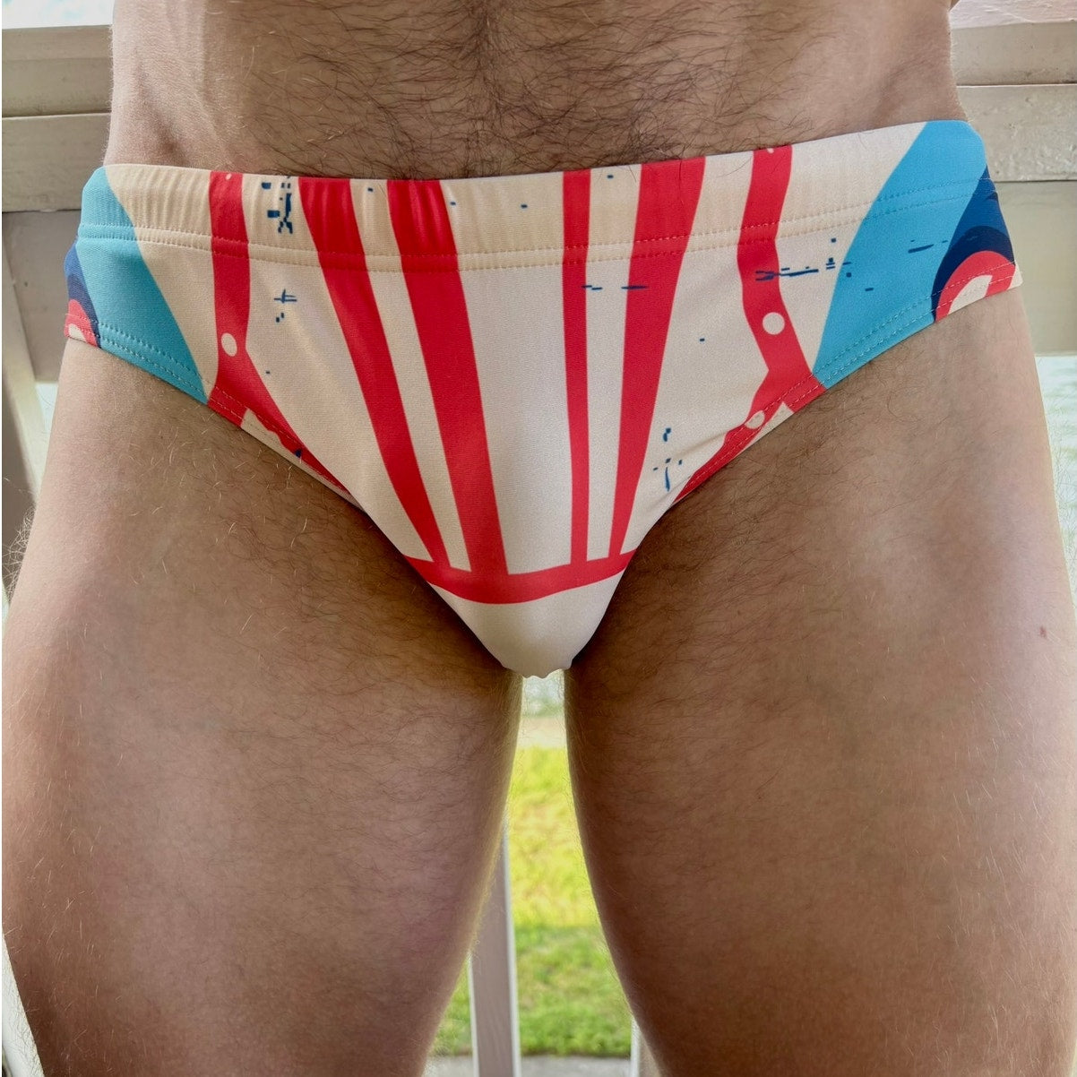 Marcuse Tan w/ Blue & Red Accent Swim Brief Size: Medium