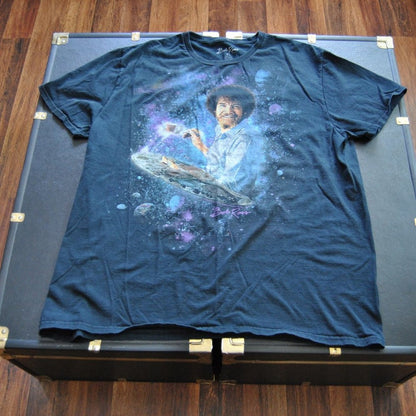 Bob Ross Painting Galaxy X-Large Black Short Sleeve Shirt