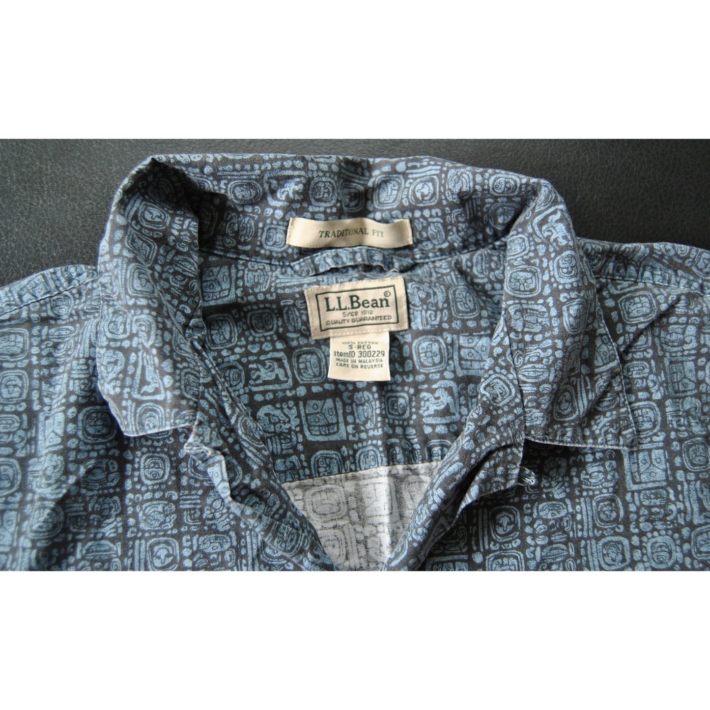 LL Bean Small Blue Short Sleeve Button Up Hawaiian Shirt