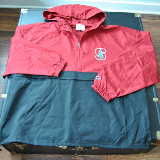 Stanford University XXL Champion Windbreaker Hoodie w/ Pockets Red & Black