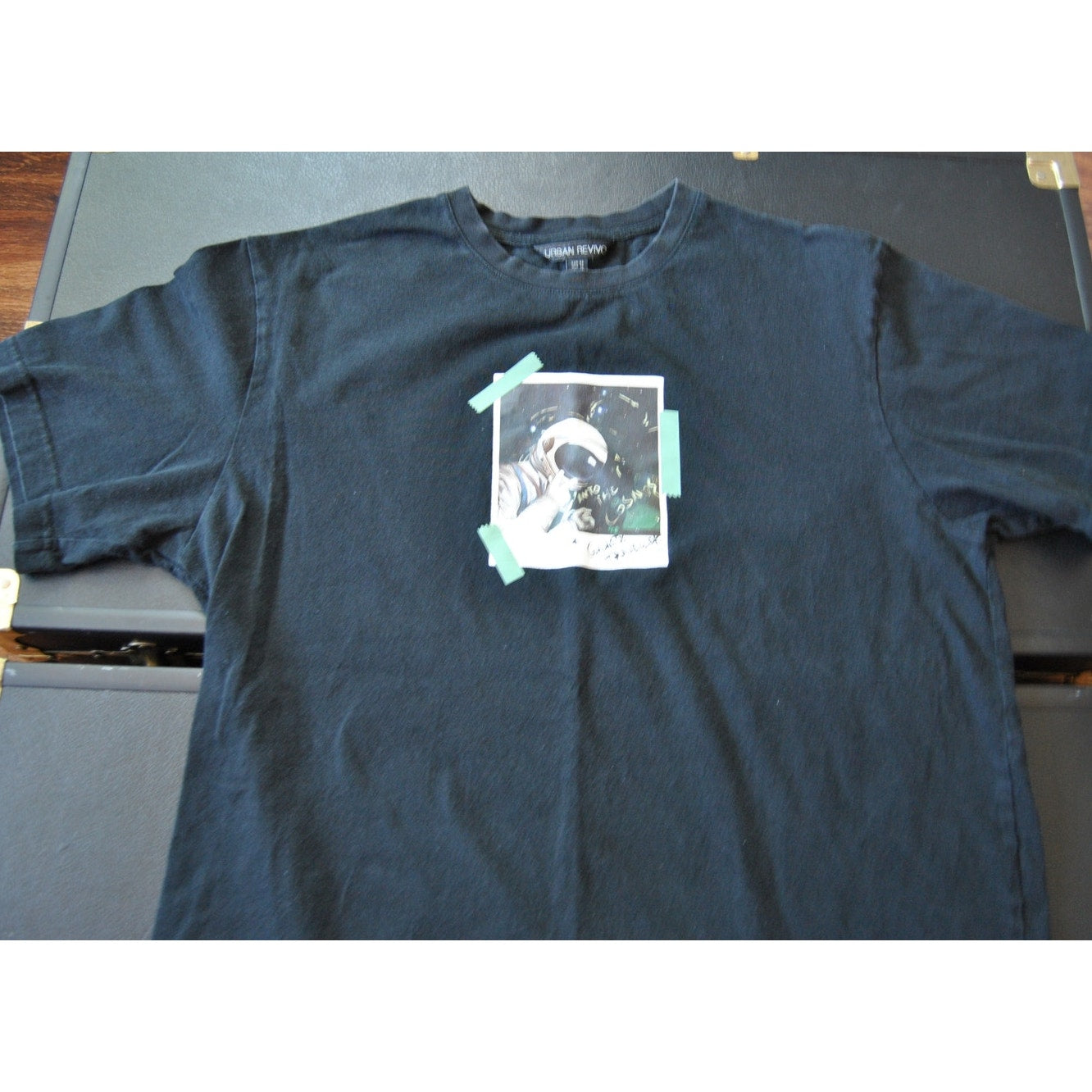 Urban Revivo Black Astronaut Polaroid Short Sleeve Shirt