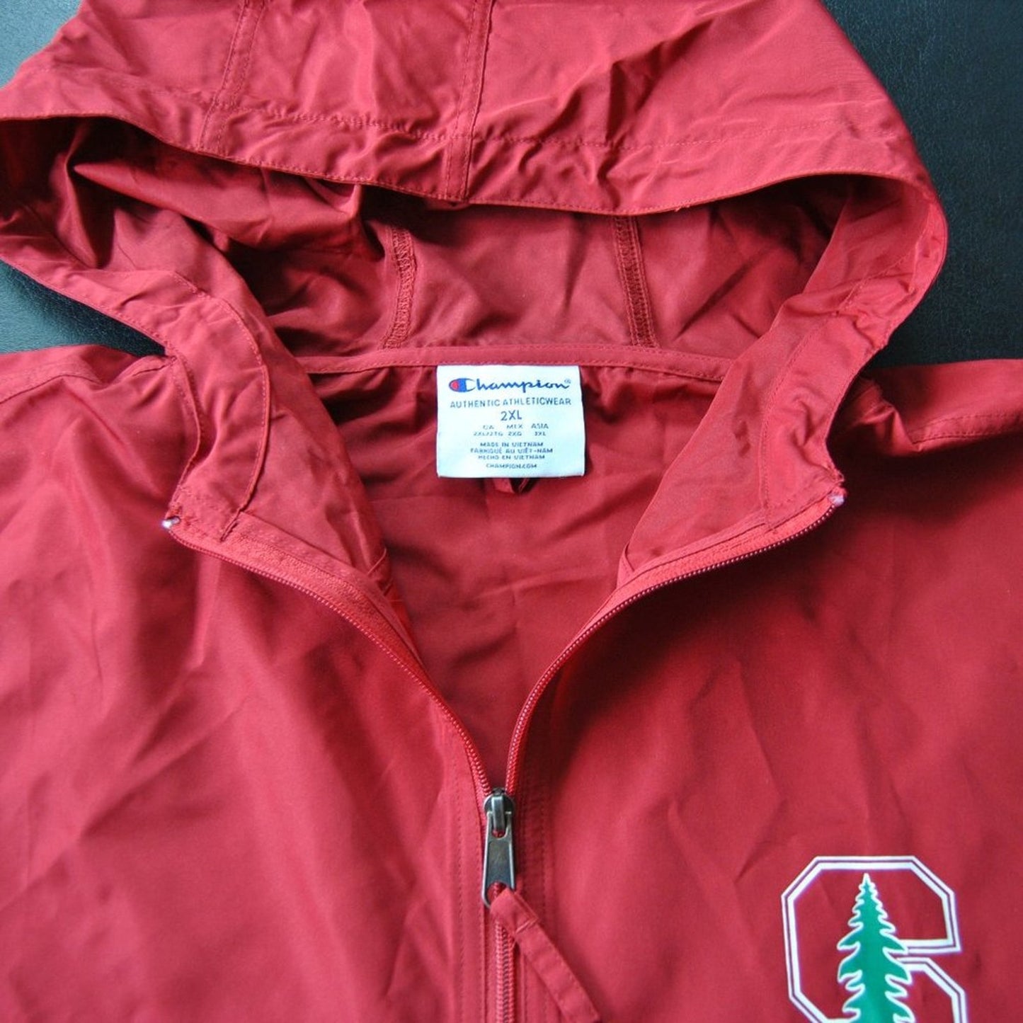 Stanford University XXL Champion Windbreaker Hoodie w/ Pockets Red & Black