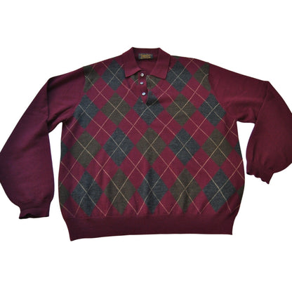Brooks Brothers Maroon Diamond Plaid Polo Long Sleeve Sweater X-Large