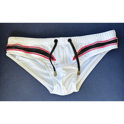 Marcuse White w/ Black and Red Wrap Around Swim Brief Size: Medium