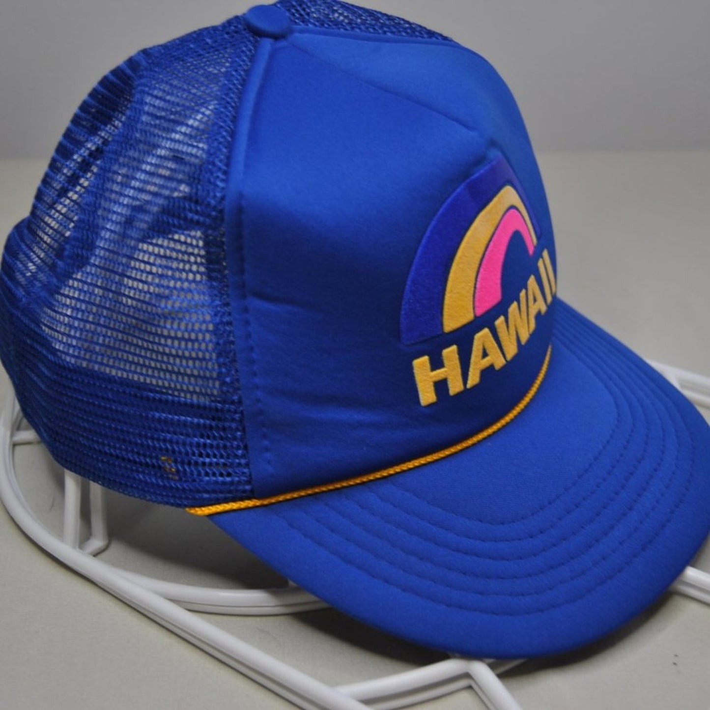 Vintage Hawaii Snapback Hat By Hawaiian Headwear Blue w/ Rainbow Design