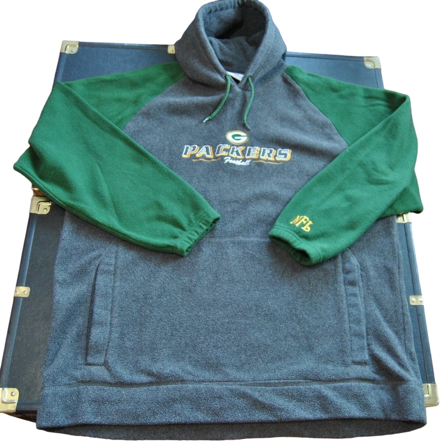 Green Bay Packers Football NFL X-Large Fleece Hoodie Vintage Green & Gray