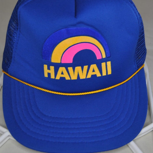 Vintage Hawaii Snapback Hat By Hawaiian Headwear Blue w/ Rainbow Design