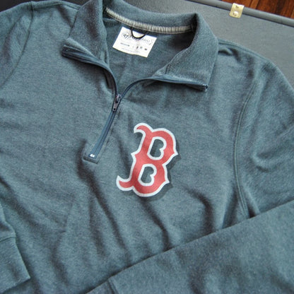 Boston Red Sox Baseball Quarter Zip up Sweater Gray/Blue and Red Medium