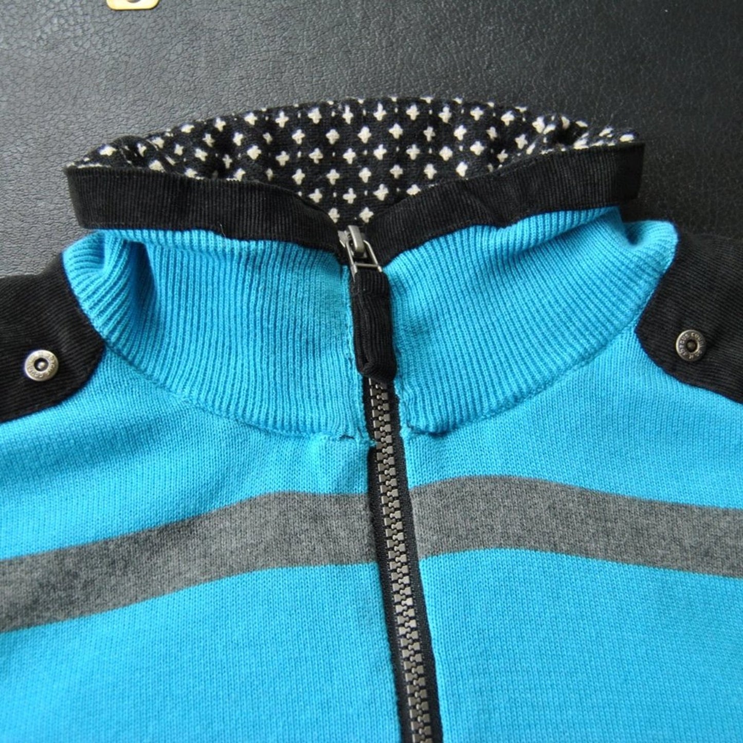 Abacus Large Lined Quarter Zip Sweater Blue Gray Stripes