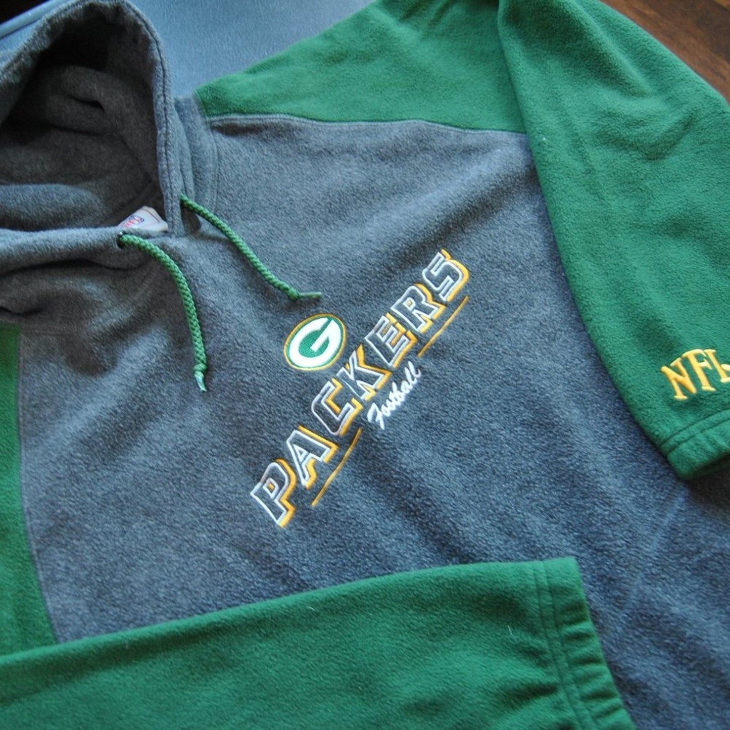 Green Bay Packers Football NFL X-Large Fleece Hoodie Vintage Green & Gray