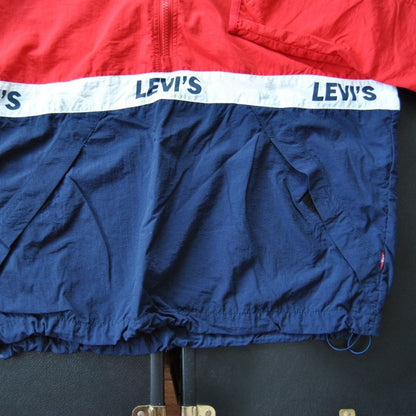 Levi Strauss & Co. Small Red White & Blue Hooded Quarter Zip Windbreaker Jacket
