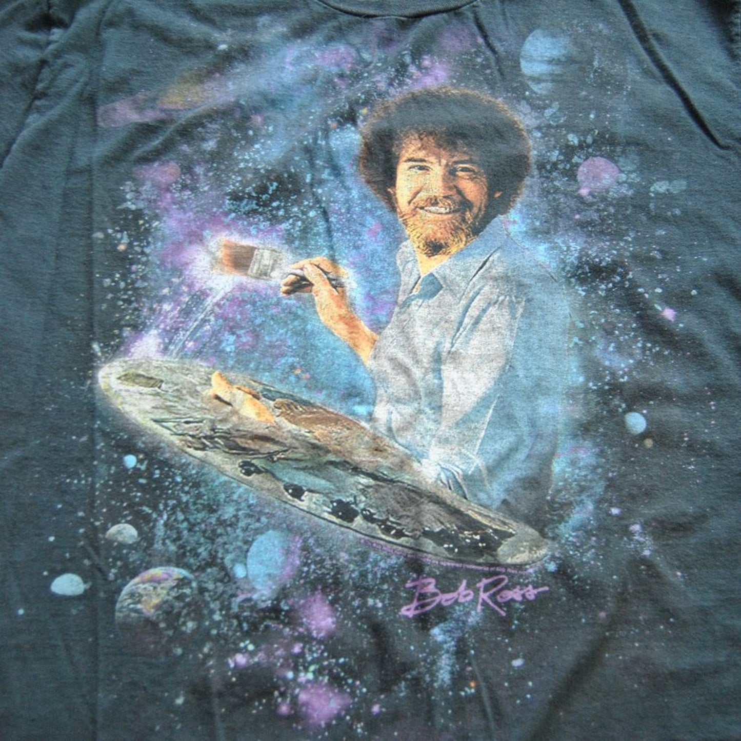 Bob Ross Painting Galaxy X-Large Black Short Sleeve Shirt