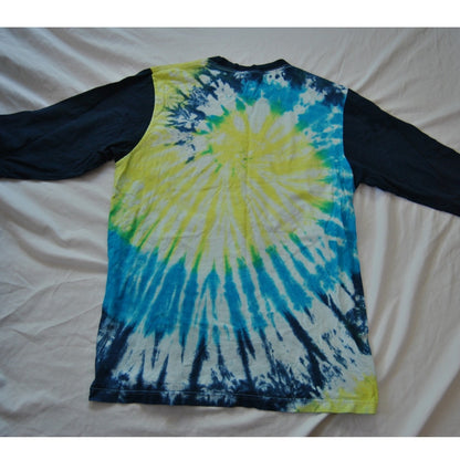 University of Michigan Vintage Nike Tie-Dye 3/4 Sleeve White Blue Yellow Medium
