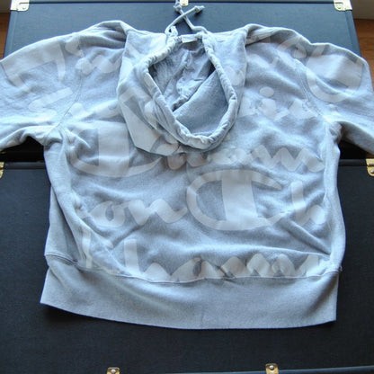 Champion Reverse Weave Large Gray w/ White All-Over Logo Hoodie