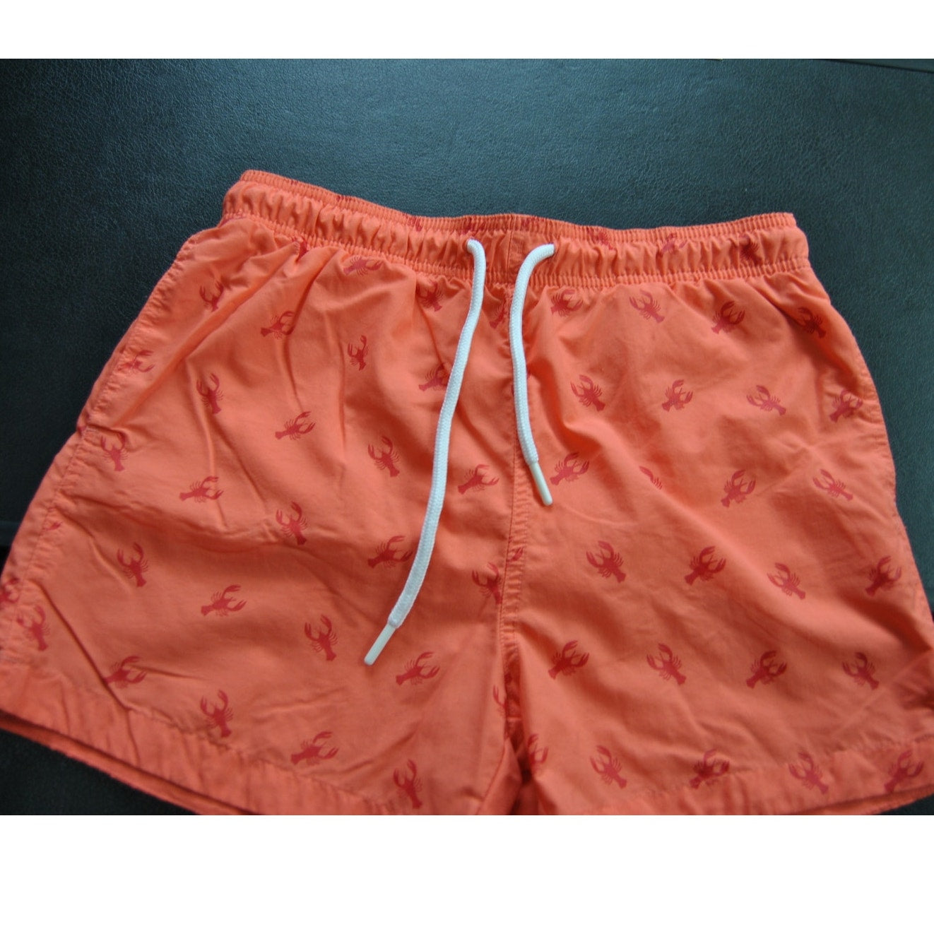Aquary Orange & Red Lobster Pattern Design w/ Pockets Swim Shorts Medium