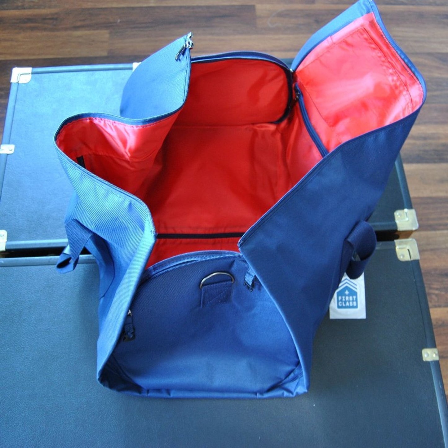 First Class Travel Duffle Bag Blue and Red