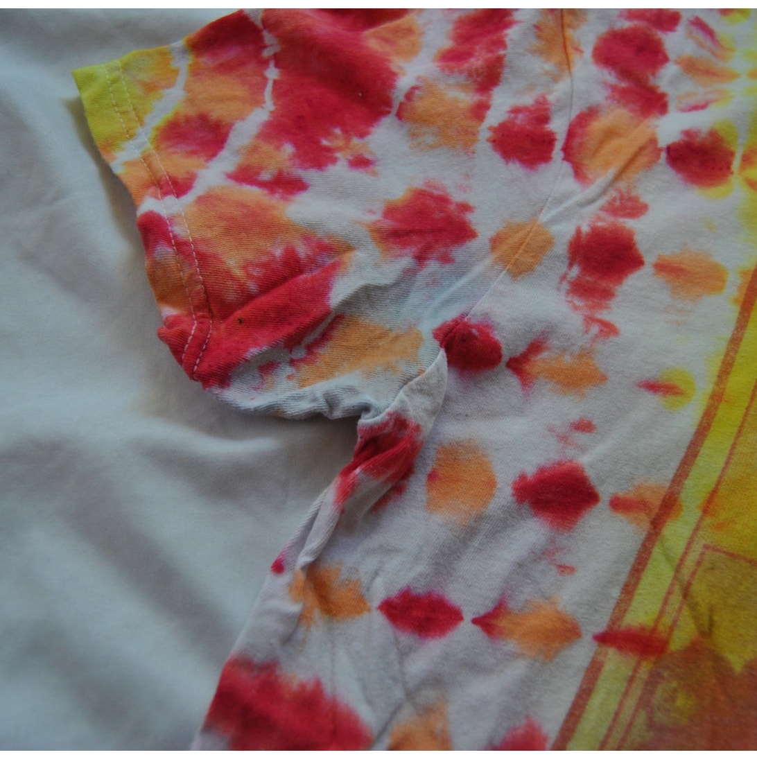 Led  Zeppelin Tie Dye Yellow Red & Orange Short Sleeve Shirt Medium